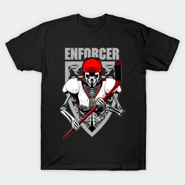 Enforcer Ice Hockey Player Cartoon Sports Skeleton T-Shirt by Grandeduc